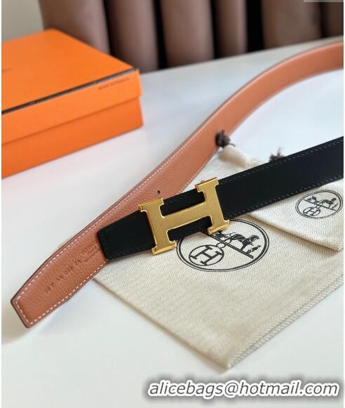 Super Quality Hermes Boucle De Ceinture H & Cuir Reversible Belt 3.2cm in Togo Leather H5382 Brown/Gold 2023