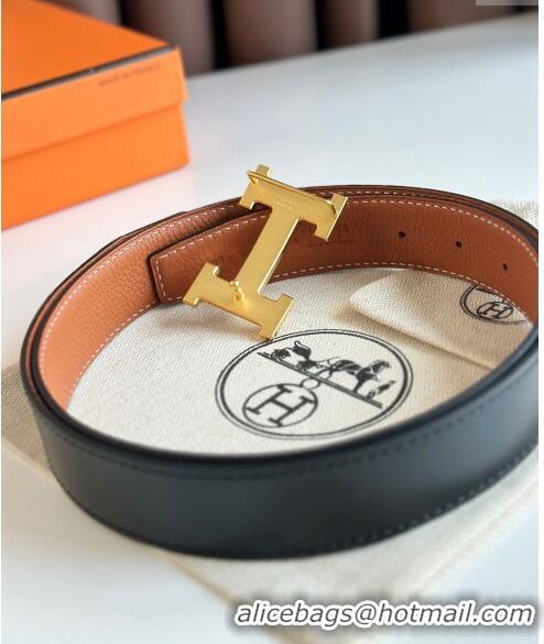 Super Quality Hermes Boucle De Ceinture H & Cuir Reversible Belt 3.2cm in Togo Leather H5382 Brown/Gold 2023