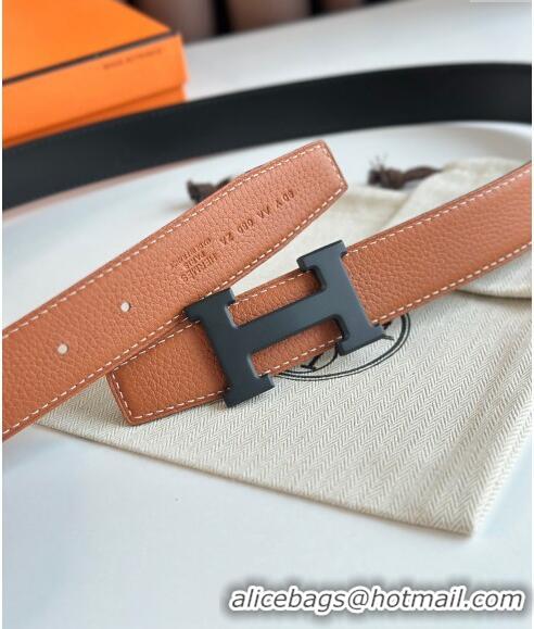 Super Quality Hermes Boucle De Ceinture H & Cuir Reversible Belt 3.2cm in Togo Calf Leather H5382 Brown 2023