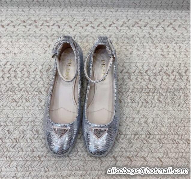 Top Grade Prada Sequined satin pumps 3.5cm Silver 228049