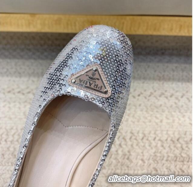 Top Grade Prada Sequined satin pumps 3.5cm Silver 228049