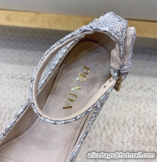 Top Grade Prada Sequined satin pumps 3.5cm Silver 228049