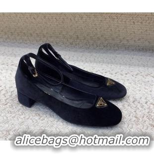 Good Quality Prada Velvet pumps 3.5cm Black 0228051