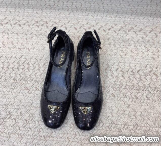 Classic Hot Prada Sequined satin pumps 3.5cm Black 228052