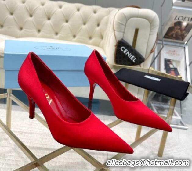 Shop Duplicate Prada Satin Pumps 8cm Red 0228053