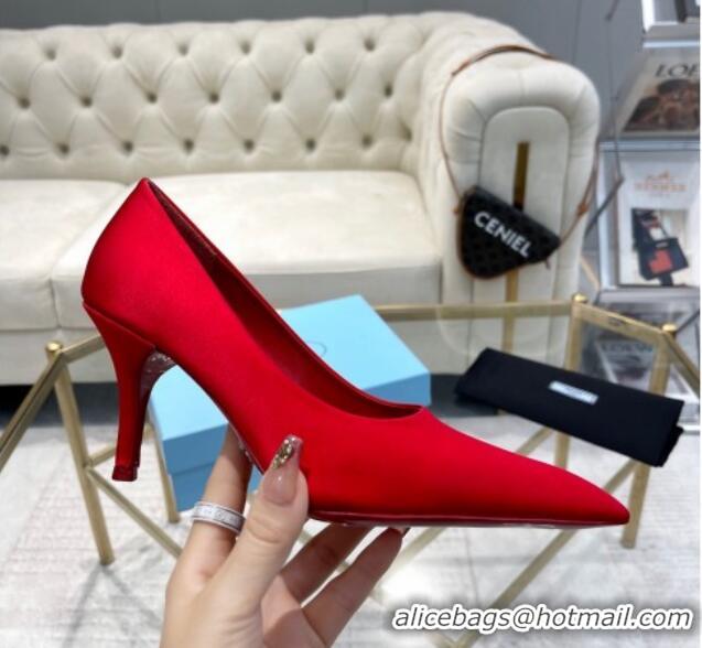 Shop Duplicate Prada Satin Pumps 8cm Red 0228053