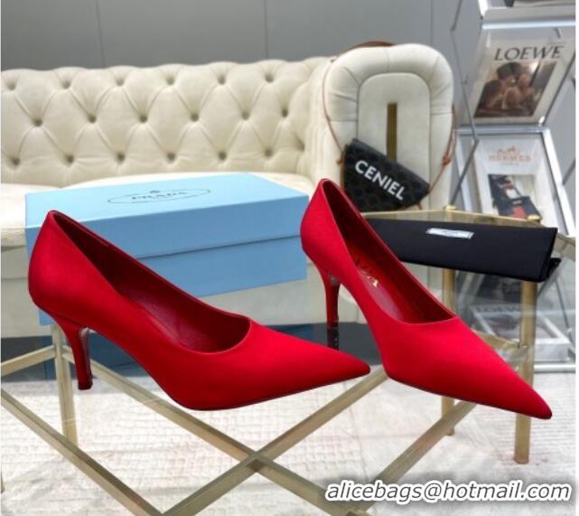 Shop Duplicate Prada Satin Pumps 8cm Red 0228053