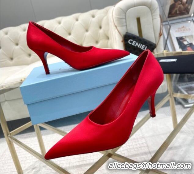 Shop Duplicate Prada Satin Pumps 8cm Red 0228053