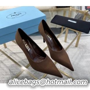 Low Price Prada Satin Pumps 8cm Brown 228054