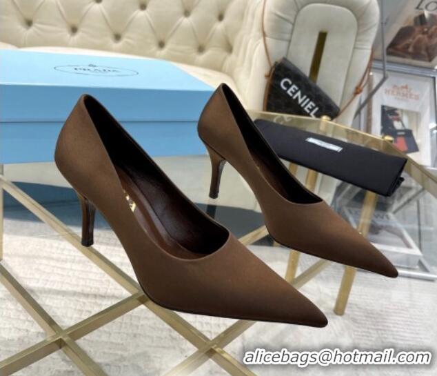 Low Price Prada Satin Pumps 8cm Brown 228054