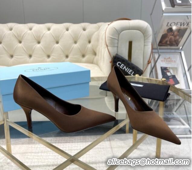 Low Price Prada Satin Pumps 8cm Brown 228054