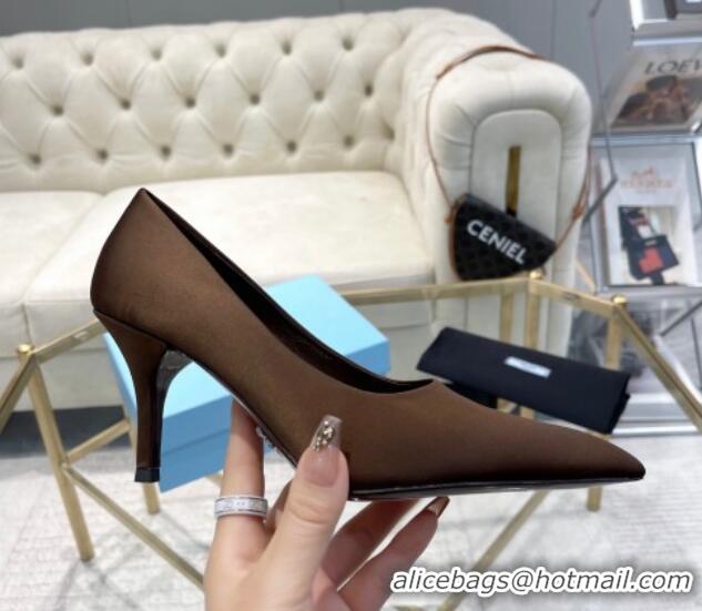 Low Price Prada Satin Pumps 8cm Brown 228054