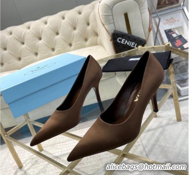 Low Price Prada Satin Pumps 8cm Brown 228054