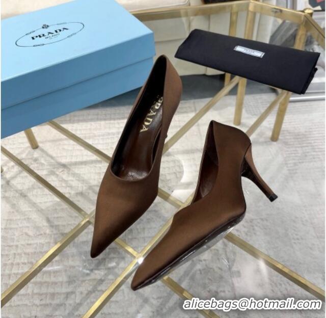 Low Price Prada Satin Pumps 8cm Brown 228054