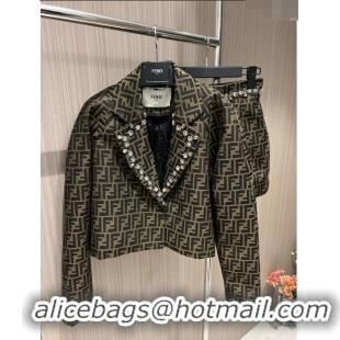 Unique Grade Fendi FF Short Jacket with Crystal F11041 Brown 2024