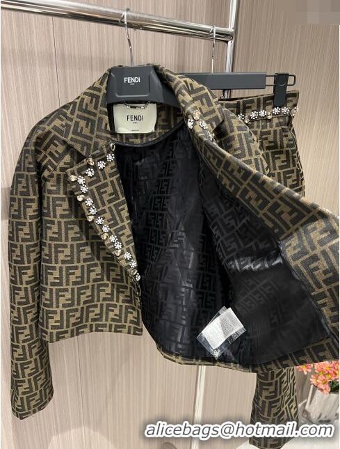 Unique Grade Fendi FF Short Jacket with Crystal F11041 Brown 2024