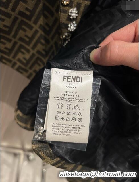 Unique Grade Fendi FF Short Jacket with Crystal F11041 Brown 2024