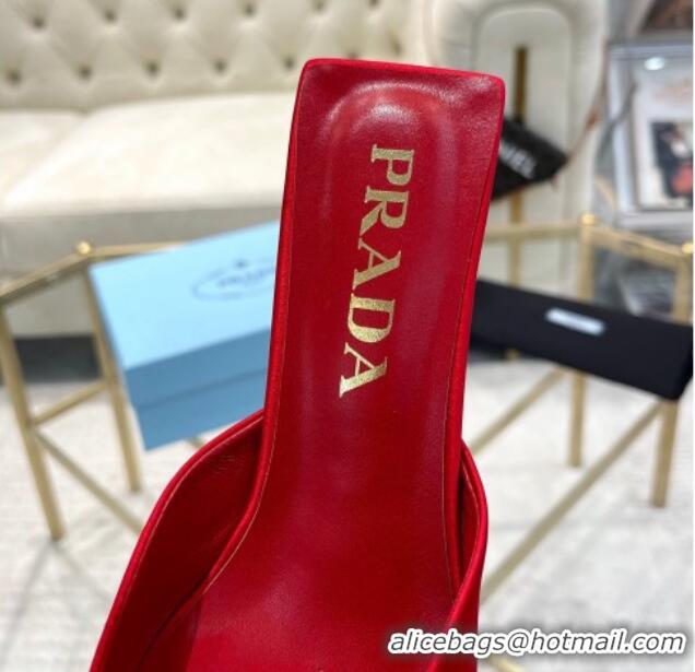 Top Design Prada Satin Square Mules 4cm Red 0228061