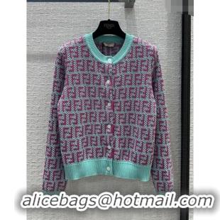 Buy Inexpensive Fendi Knit FF Cardigan F12207 Blue/Pink 2024