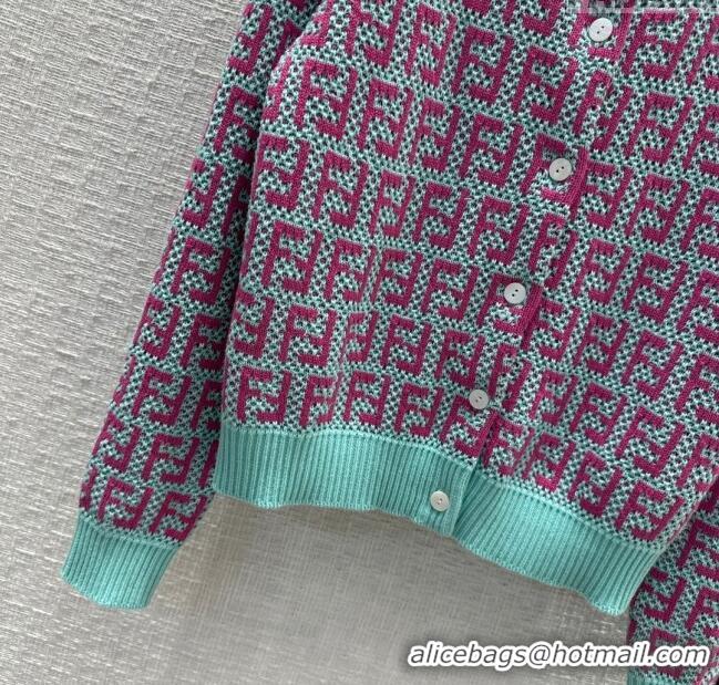 Buy Inexpensive Fendi Knit FF Cardigan F12207 Blue/Pink 2024