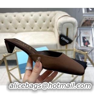 Low Price Prada Satin Square Mules 4cm Brown 228062