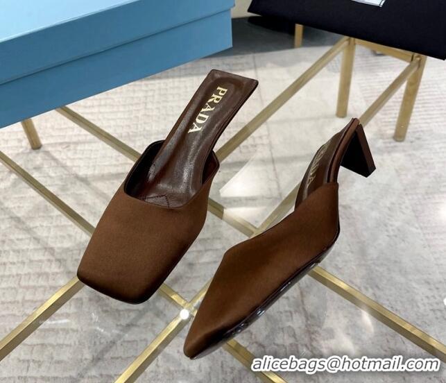 Low Price Prada Satin Square Mules 4cm Brown 228062