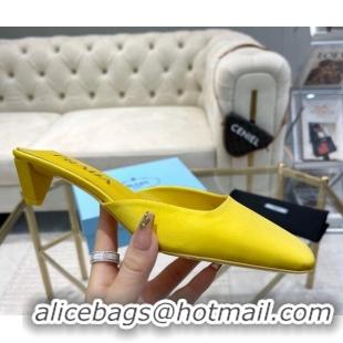 Good Looking Prada Satin Square Mules 4cm Yellow 228063