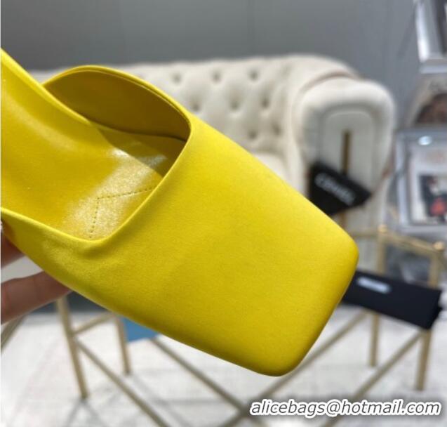 Good Looking Prada Satin Square Mules 4cm Yellow 228063