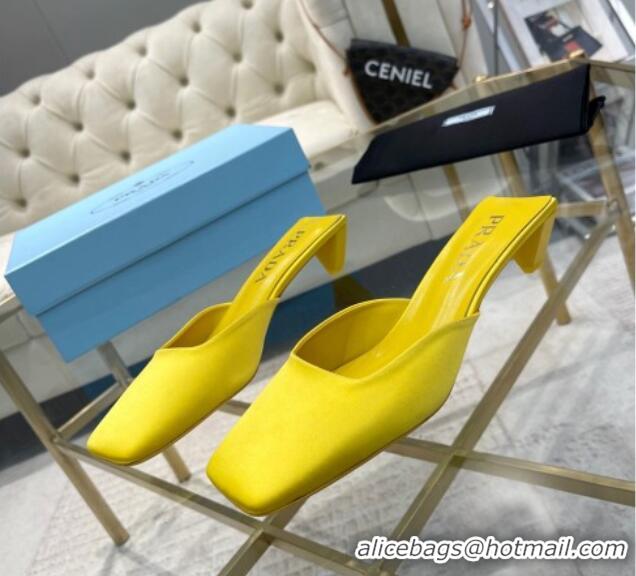 Good Looking Prada Satin Square Mules 4cm Yellow 228063