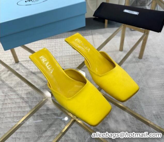 Good Looking Prada Satin Square Mules 4cm Yellow 228063