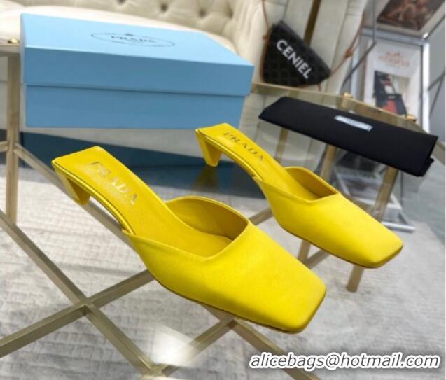 Good Looking Prada Satin Square Mules 4cm Yellow 228063