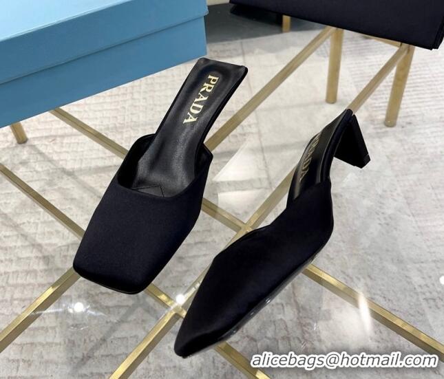 Best Price Prada Satin Square Mules 4cm Black 228064