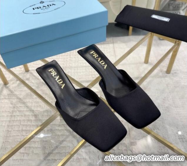 Best Price Prada Satin Square Mules 4cm Black 228064