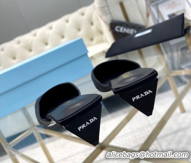 Best Price Prada Satin Square Mules 4cm Black 228064