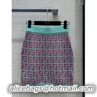 Buy Discount Fendi Knit FF Skirt F12206 Blue/Pink 2024