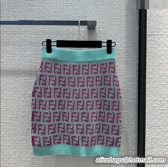 Buy Discount Fendi Knit FF Skirt F12206 Blue/Pink 2024