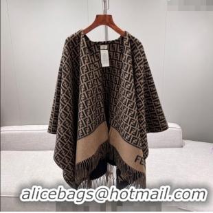 Famous Brand Fendi Wool Cashmere Cape 135x135cm 0131 Brown/Black 2024