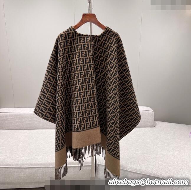 Famous Brand Fendi Wool Cashmere Cape 135x135cm 0131 Brown/Black 2024