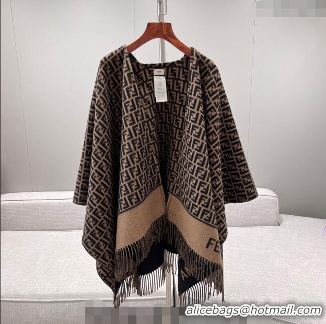 Famous Brand Fendi Wool Cashmere Cape 135x135cm 0131 Brown/Black 2024