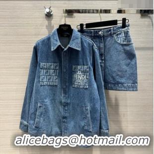 Promotional Fendi Denim Shirt and Skirt F022303 Blue 2024