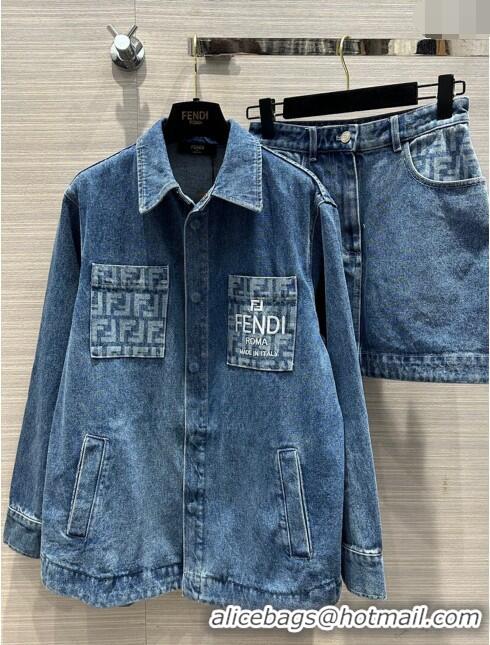 Promotional Fendi Denim Shirt and Skirt F022303 Blue 2024