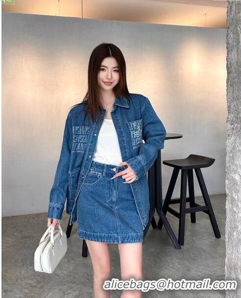 Promotional Fendi Denim Shirt and Skirt F022303 Blue 2024