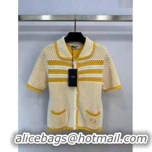 Promotional Fendi Knit Short-sleeved Cardigan F022623 Yellow 2024