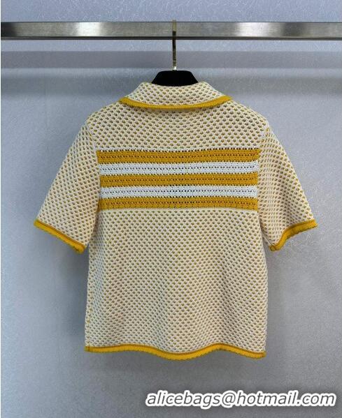 Promotional Fendi Knit Short-sleeved Cardigan F022623 Yellow 2024