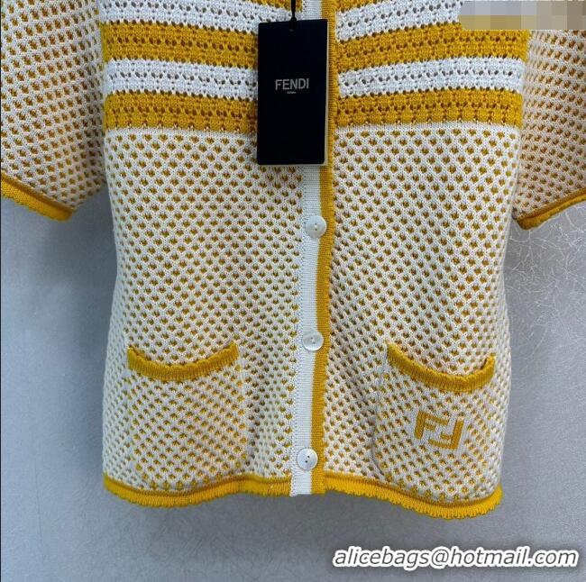 Promotional Fendi Knit Short-sleeved Cardigan F022623 Yellow 2024