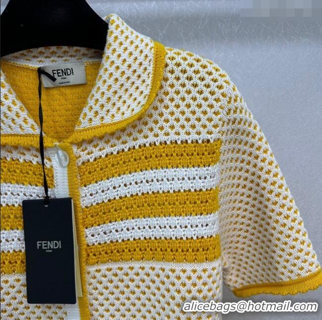 Promotional Fendi Knit Short-sleeved Cardigan F022623 Yellow 2024