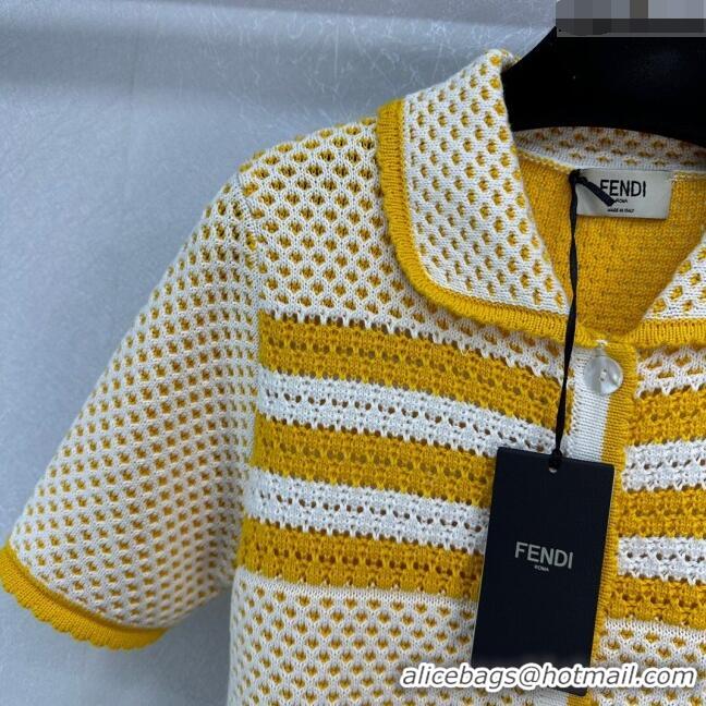 Promotional Fendi Knit Short-sleeved Cardigan F022623 Yellow 2024