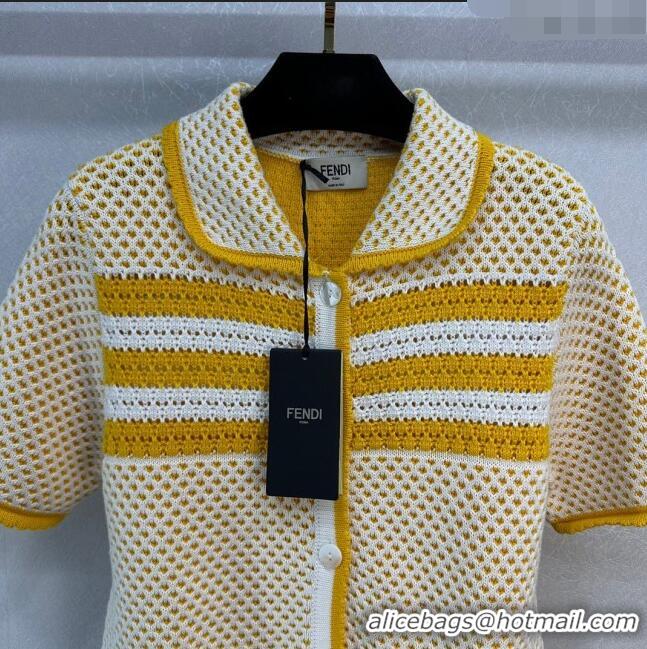 Promotional Fendi Knit Short-sleeved Cardigan F022623 Yellow 2024