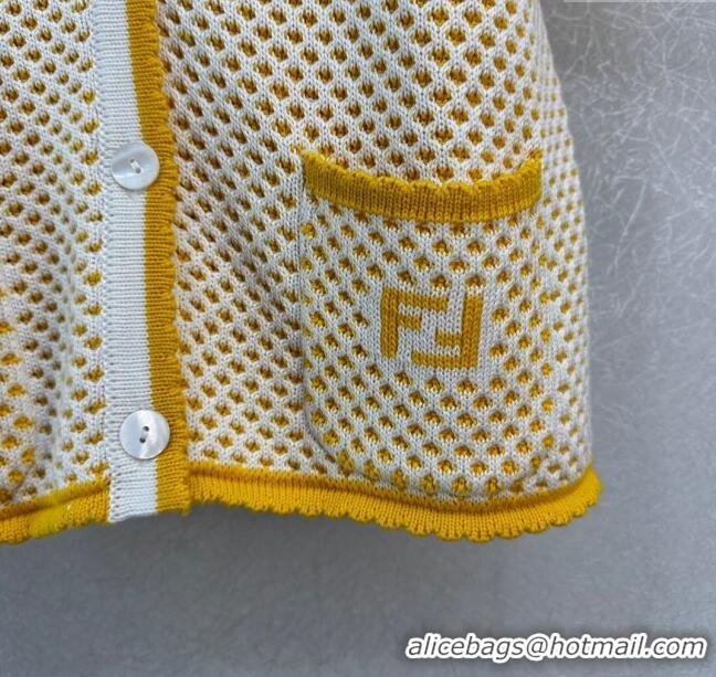 Promotional Fendi Knit Short-sleeved Cardigan F022623 Yellow 2024