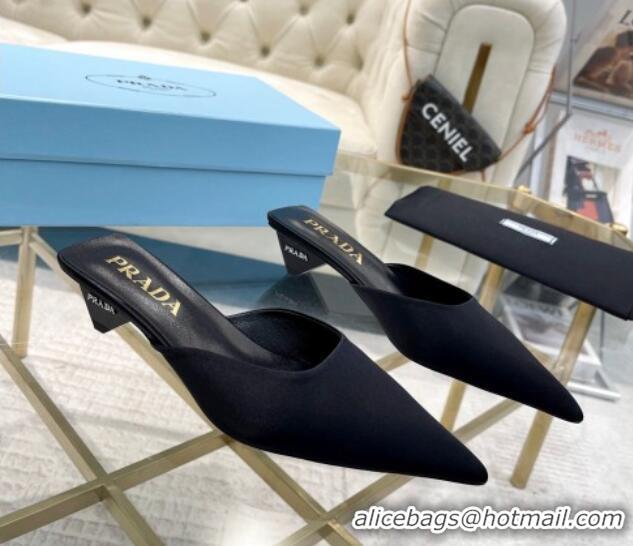 Luxurious Prada Satin Pointed Mules 3.5cm Black 228066